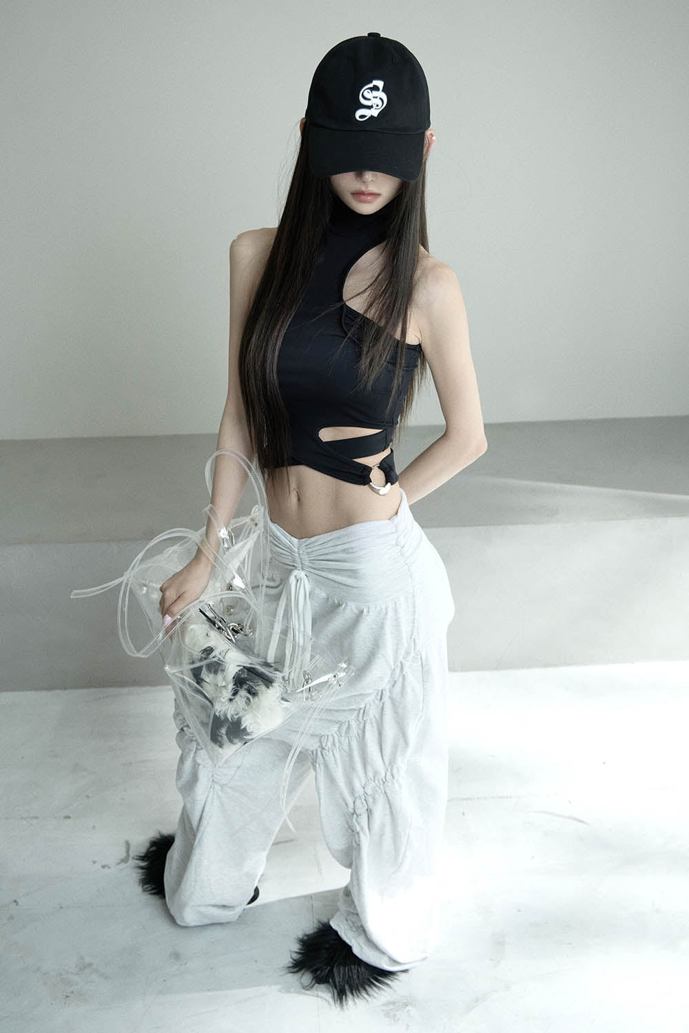 S ribbon smocking sweat pants