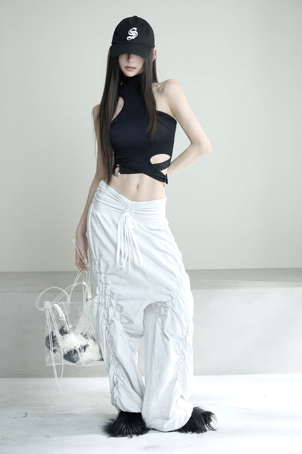 S ribbon smocking sweat pants