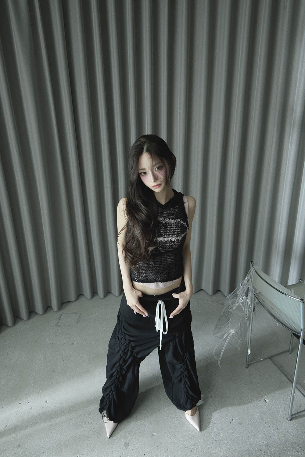 S ribbon smocking sweat pants