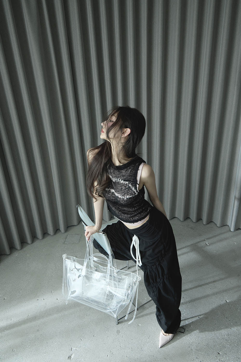 S ribbon smocking sweat pants