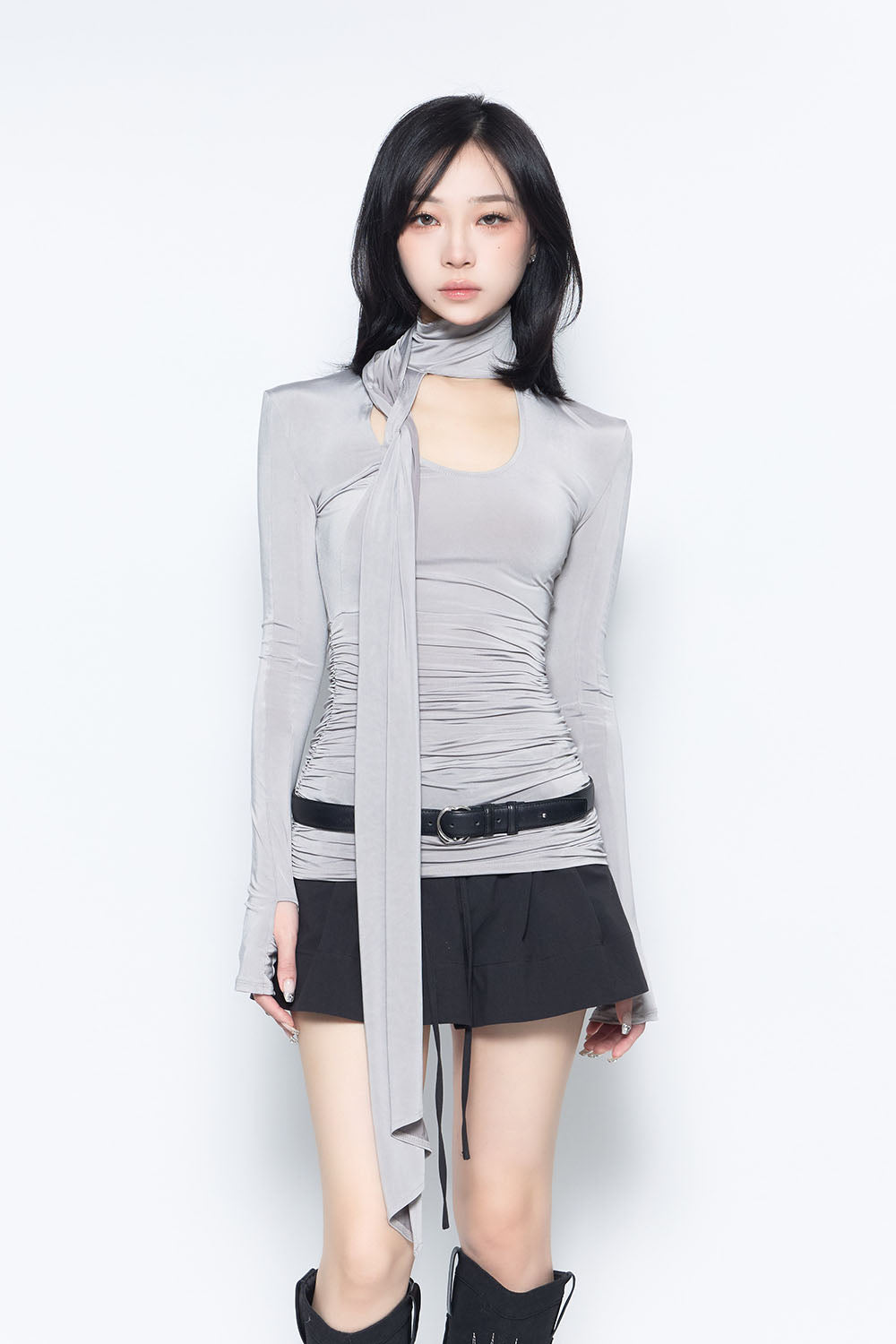 トップス GRAY THEREDTHREAD S LOOP DRAPE TOPS THEREDTHREAD / ザレッドスレッド】S loop drape tops