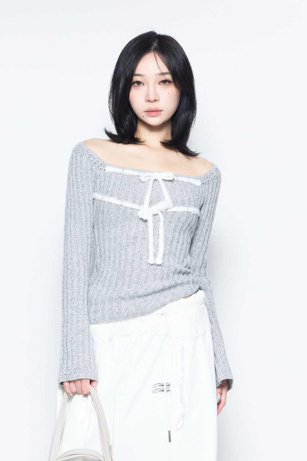 S rib knit tops ribbon