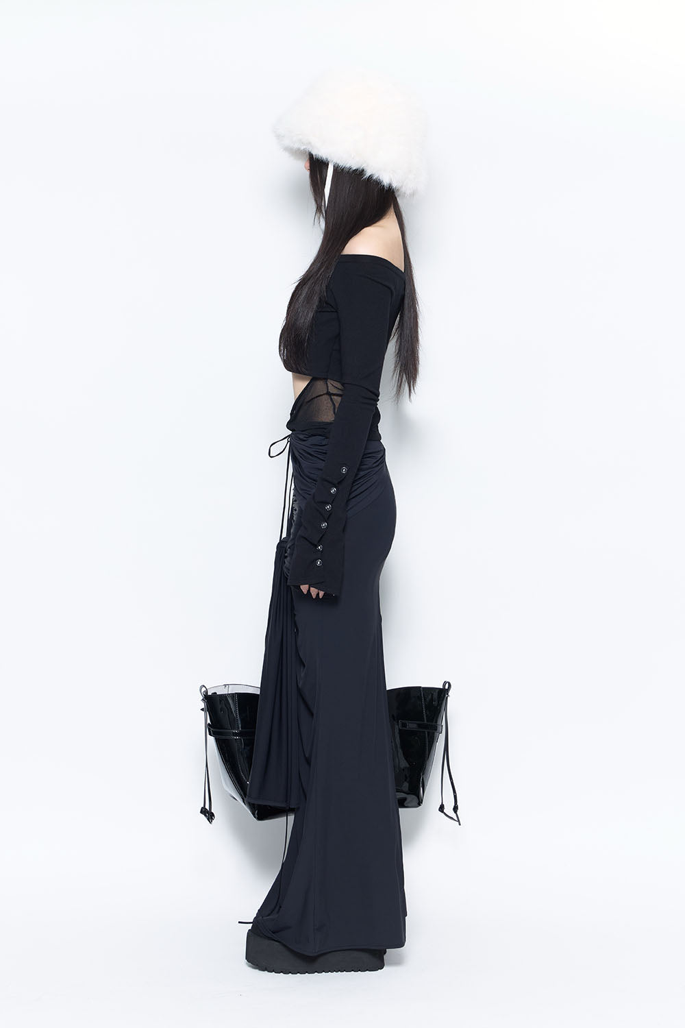 S drape knot maxi skirt