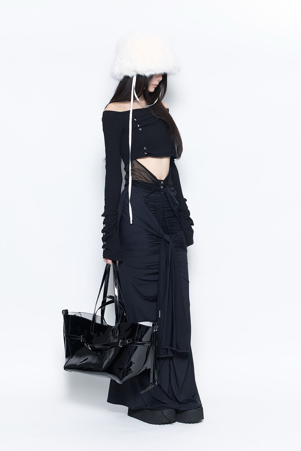 S drape knot maxi skirt