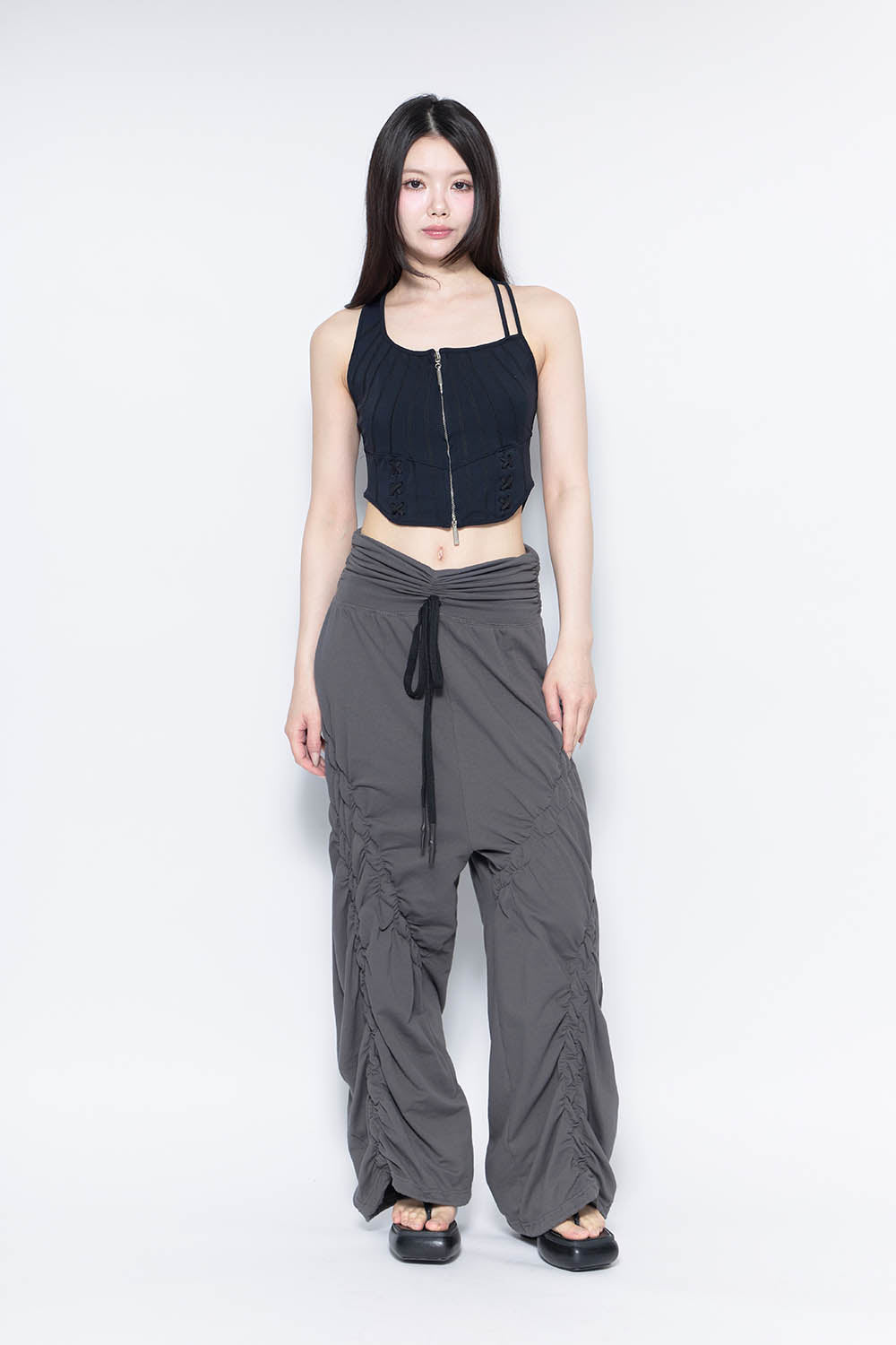 S ribbon smocking sweat pants