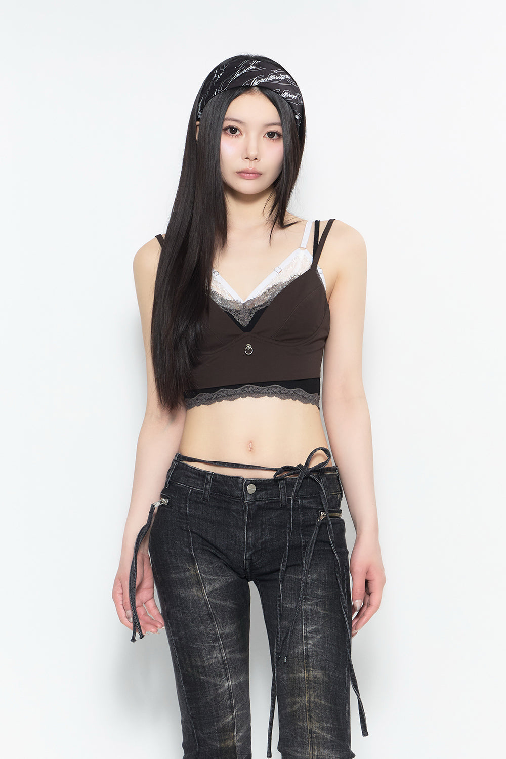 THEREDTHREAD lace trim layer cami ブラック THEREDTHREAD / ザレッドスレッド】lace trim layer cami