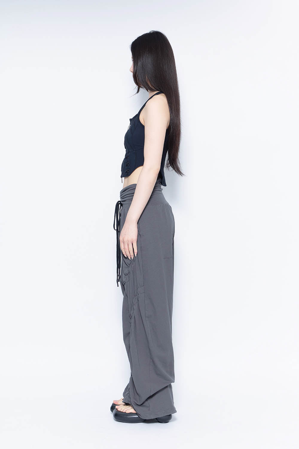 S ribbon smocking sweat pants