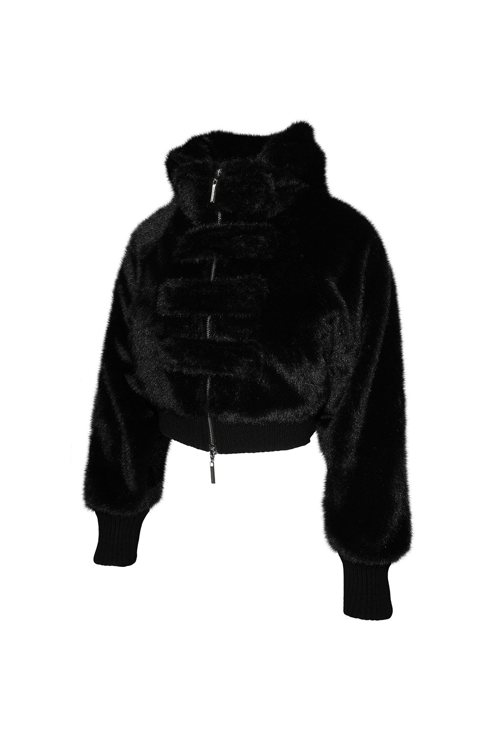 hooded fur zip jacket