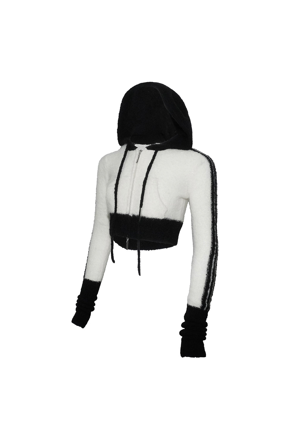 contrast zip knit hoodie