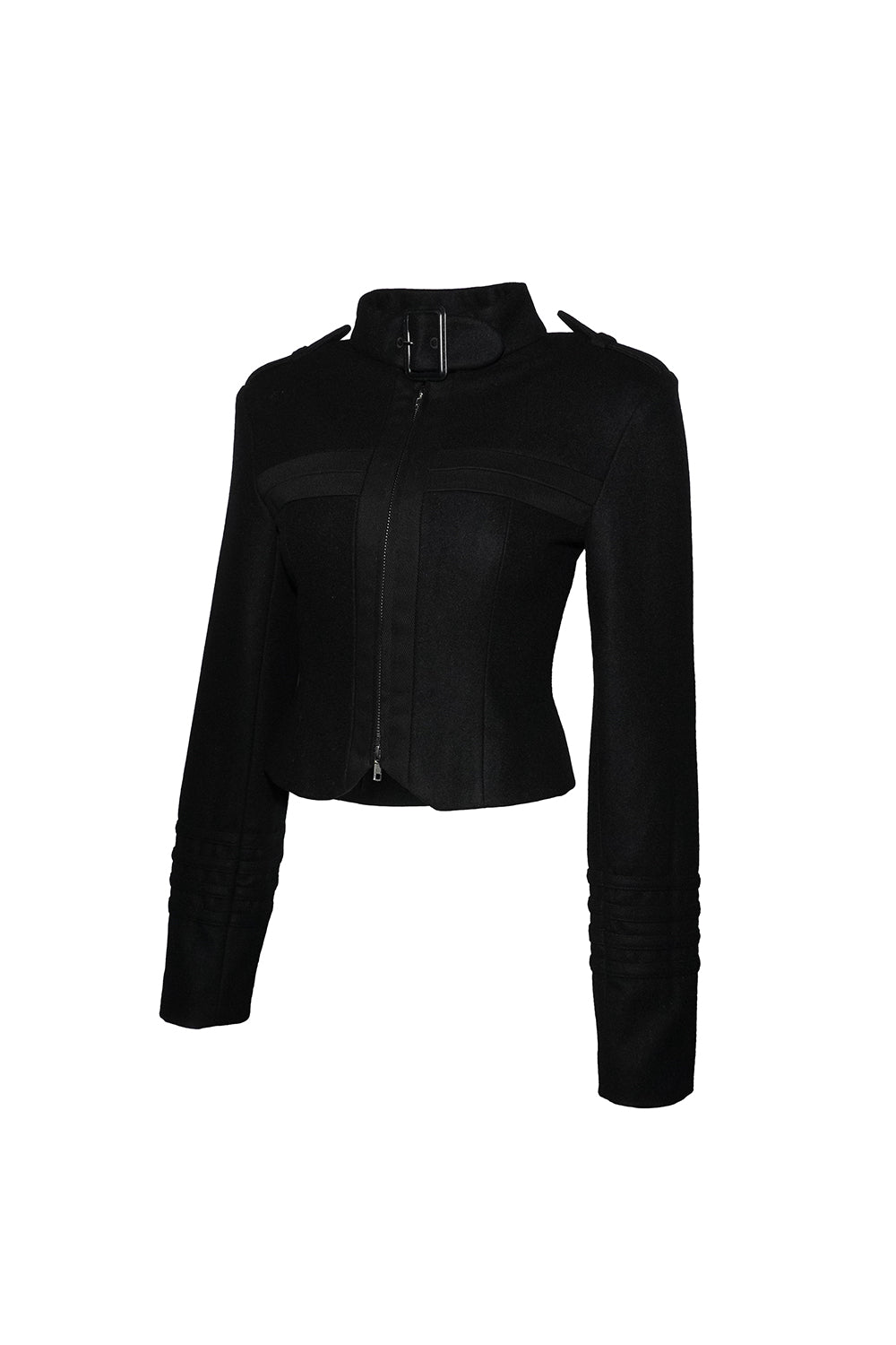 belted cross zip jacket