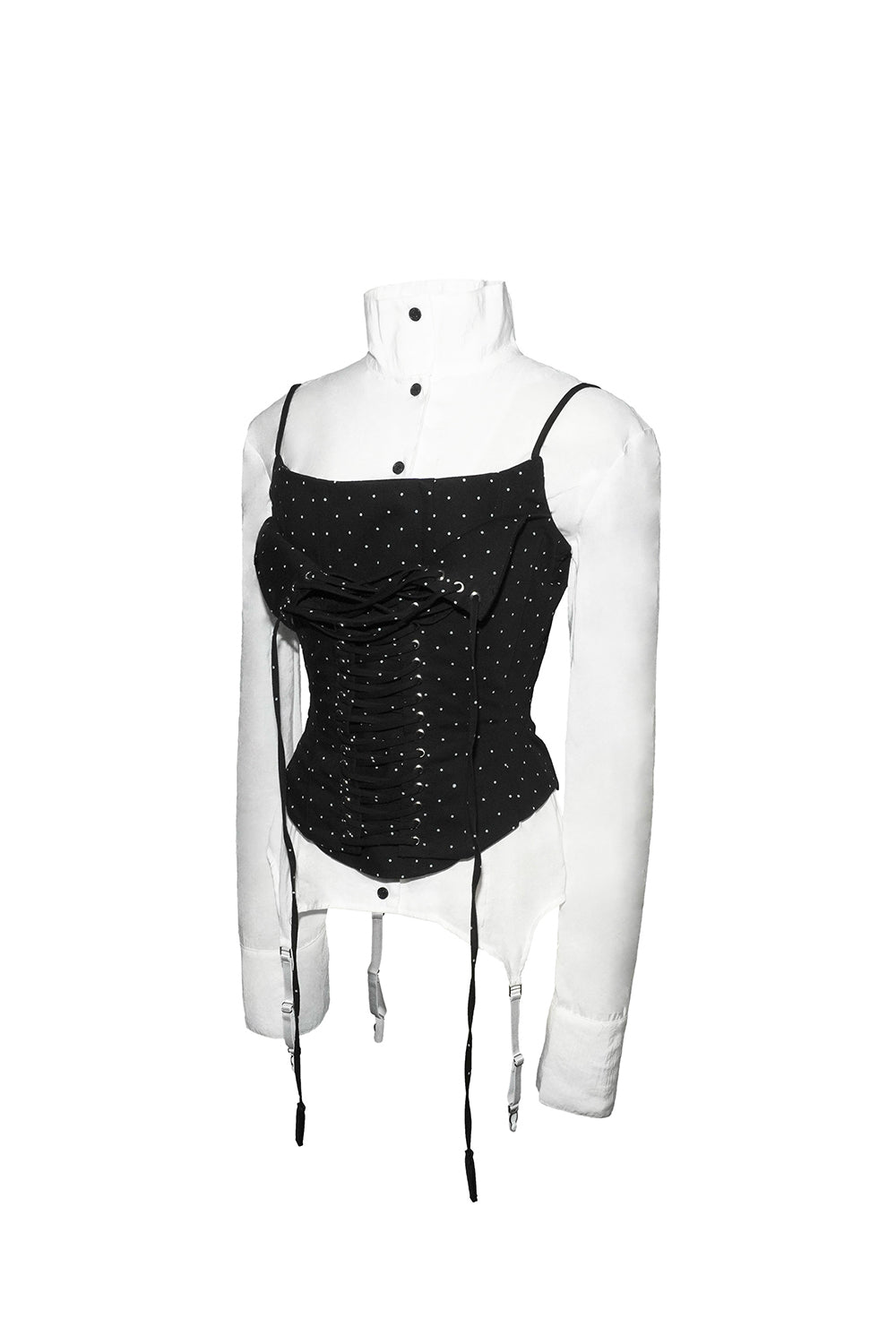 dot lace-up corset blouse