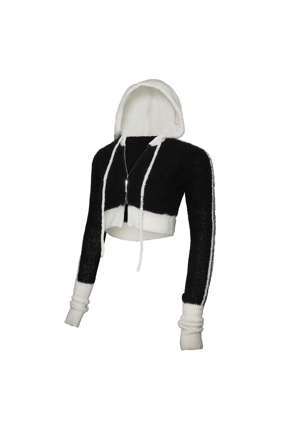 contrast zip knit hoodie