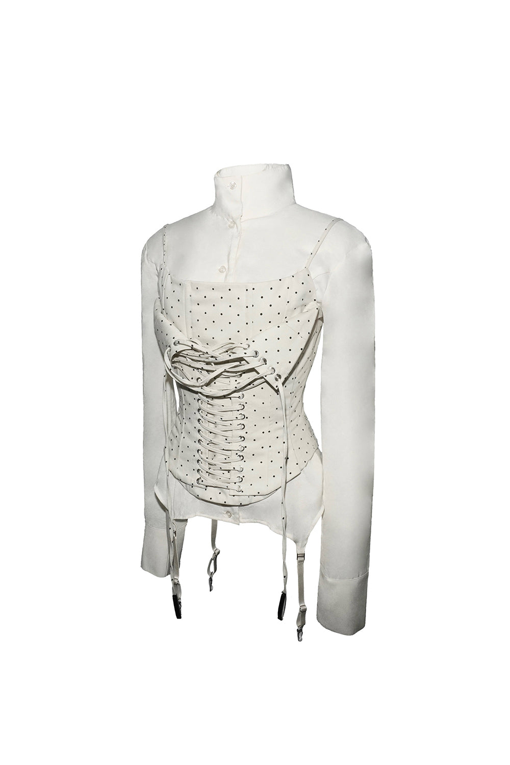 dot lace-up corset blouse