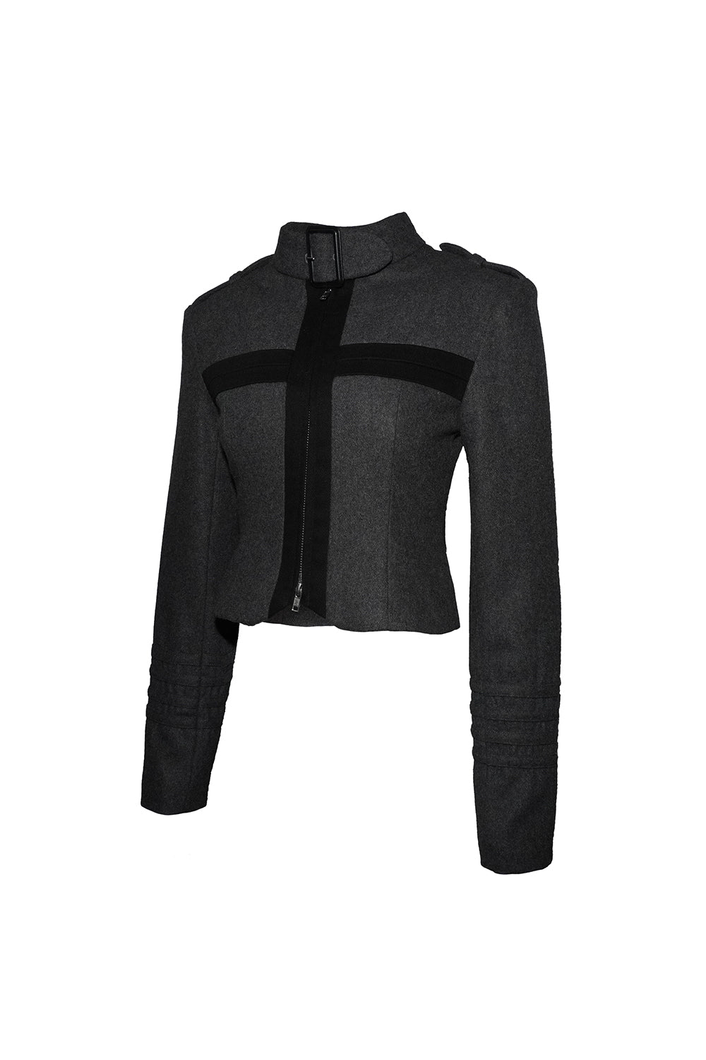 belted cross zip jacket