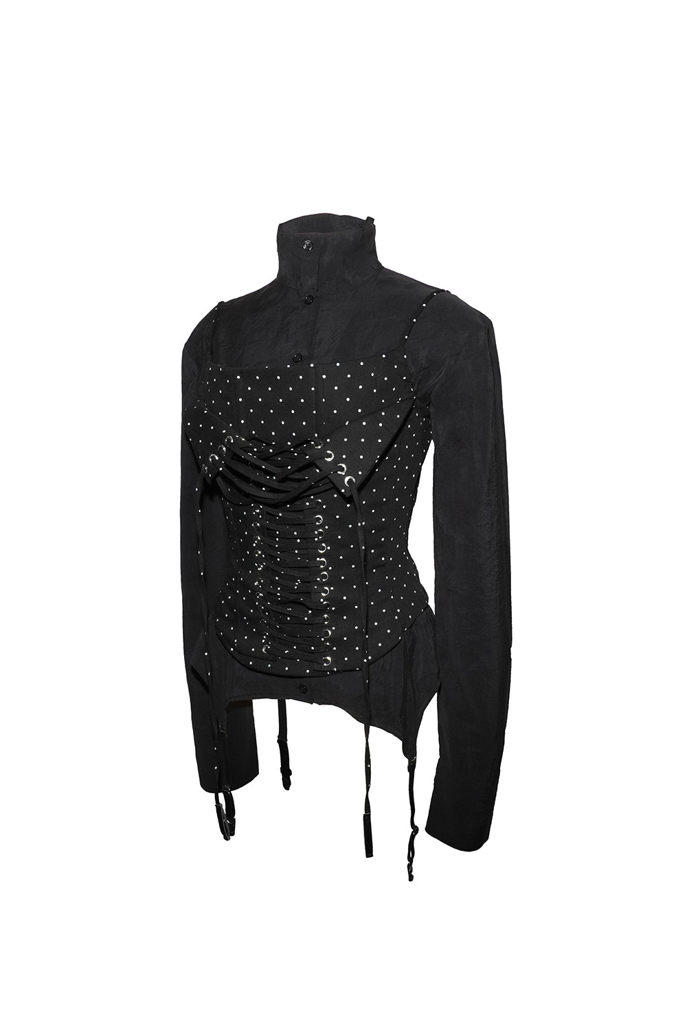 dot lace-up corset blouse