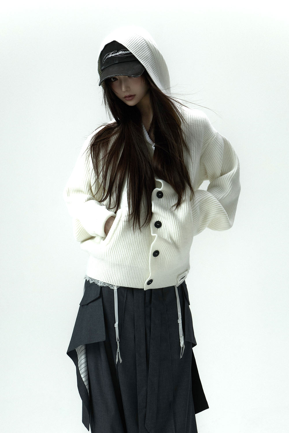 S button knit hoodie