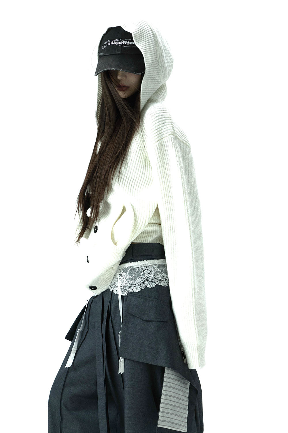 S button knit hoodie