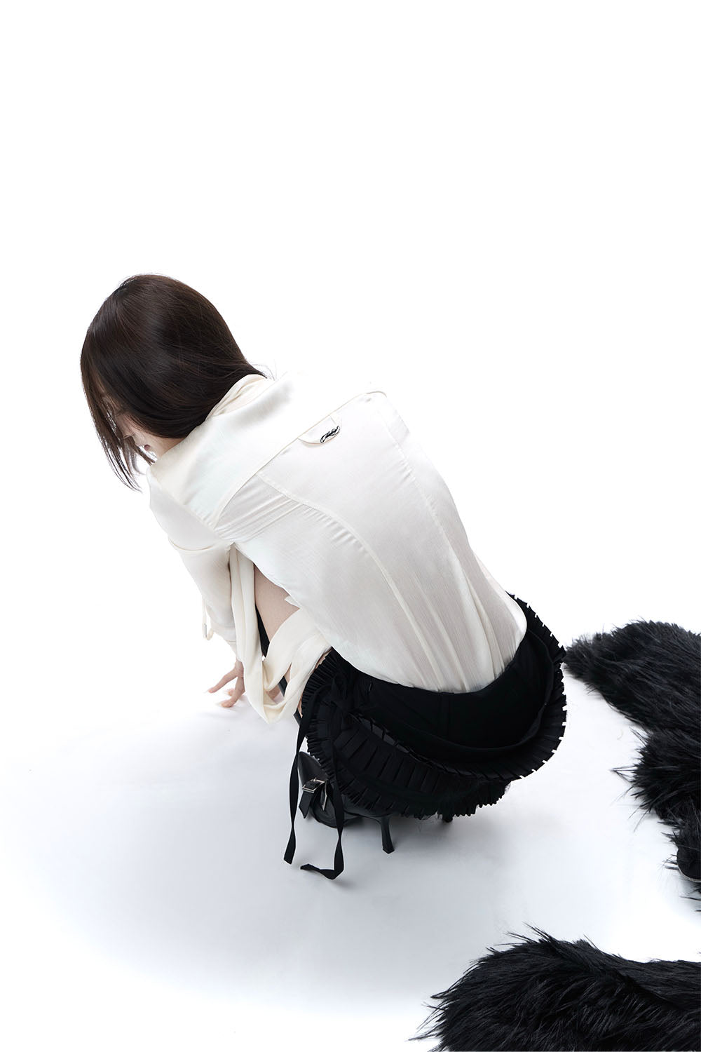 S satin bow tie blouse