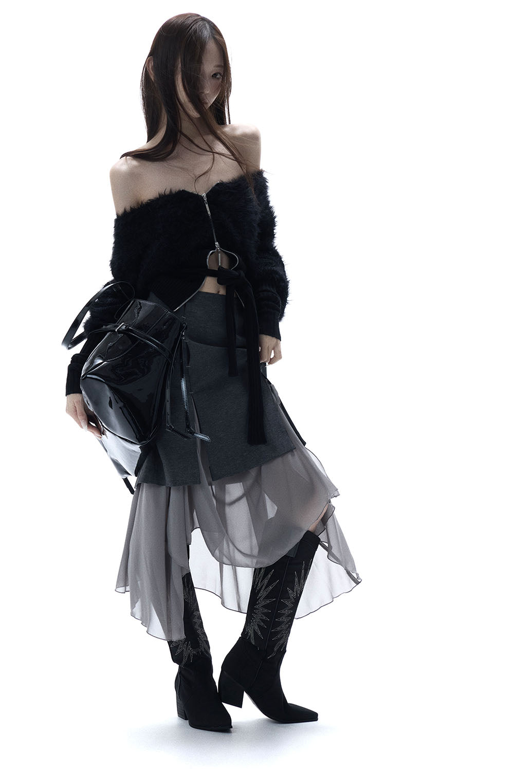 S structured drape midi skirt