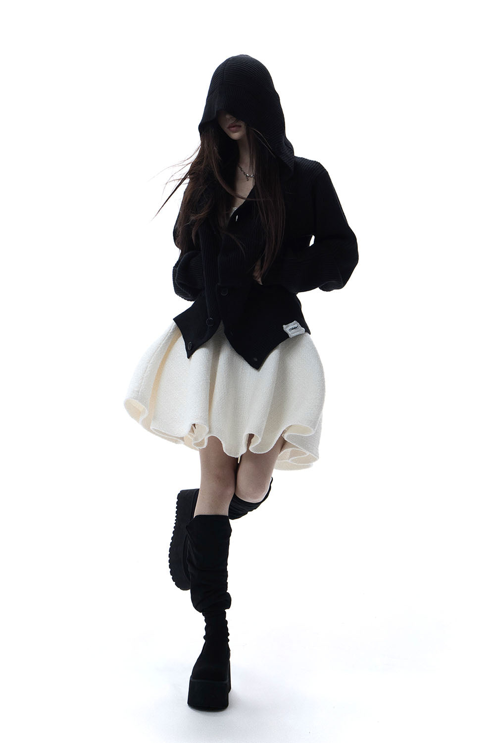 S button knit hoodie