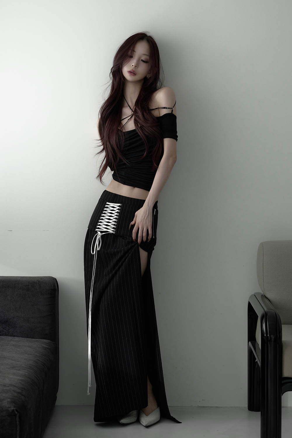 THEREDTHREAD / ザレッドスレッド】S lace up corset skirt
