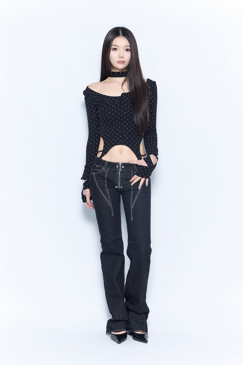 cutout stitch denim