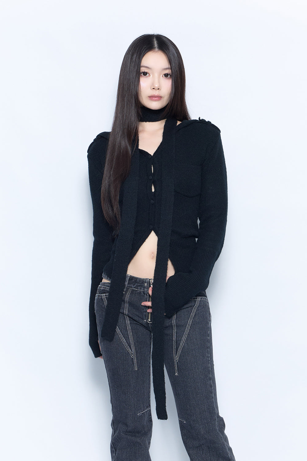 hooded tie knit tops