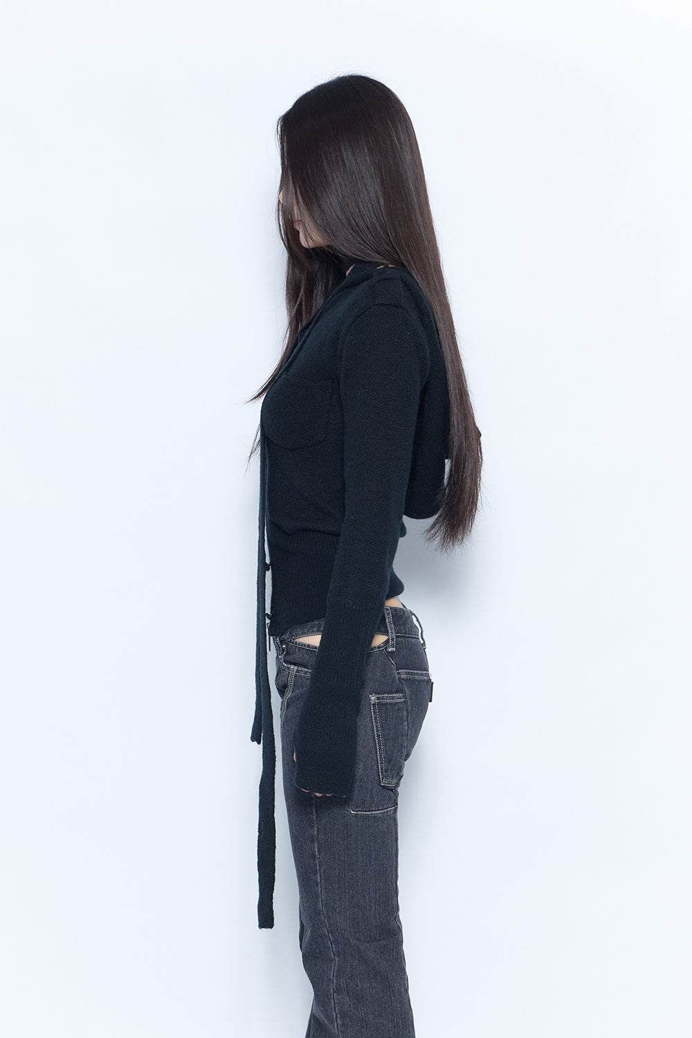 hooded tie knit tops