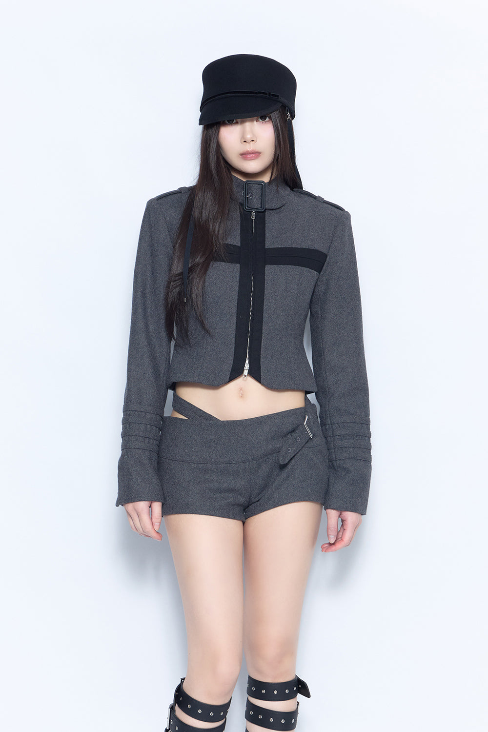 belted cross zip jacket