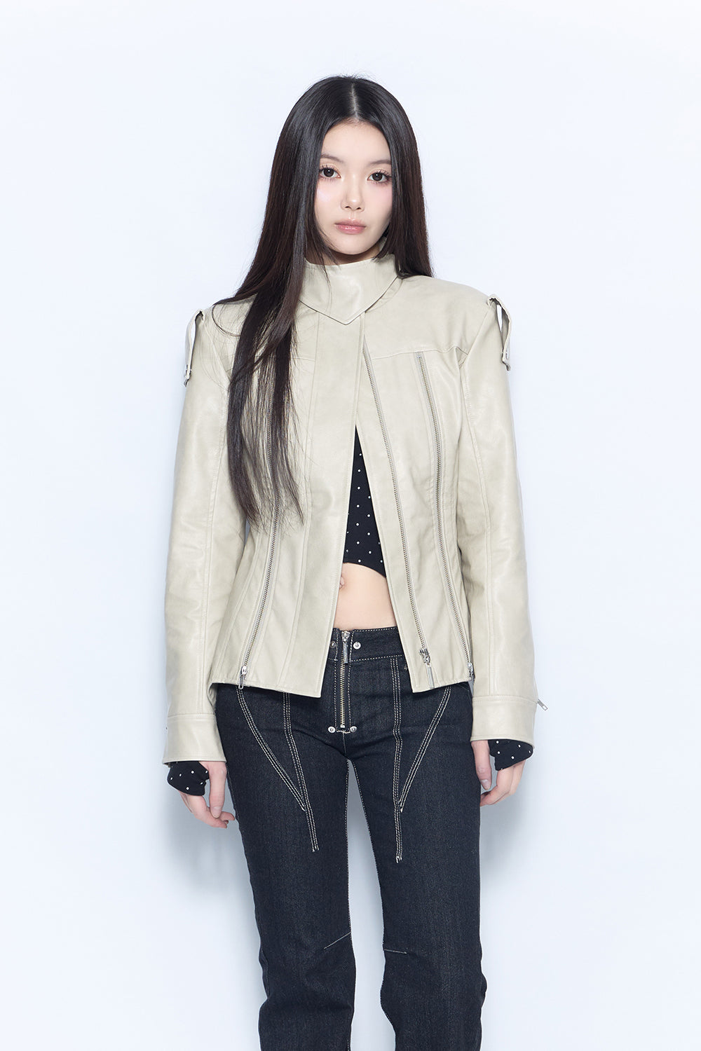 zip panel leather jacket
