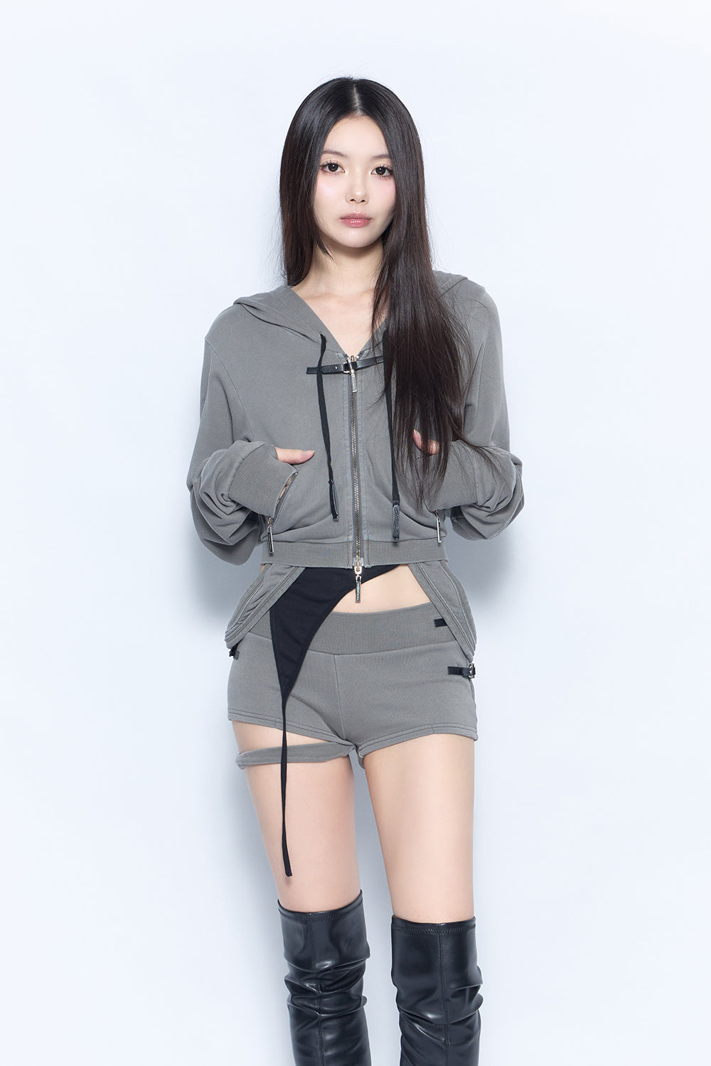 belted loop zip hoodie