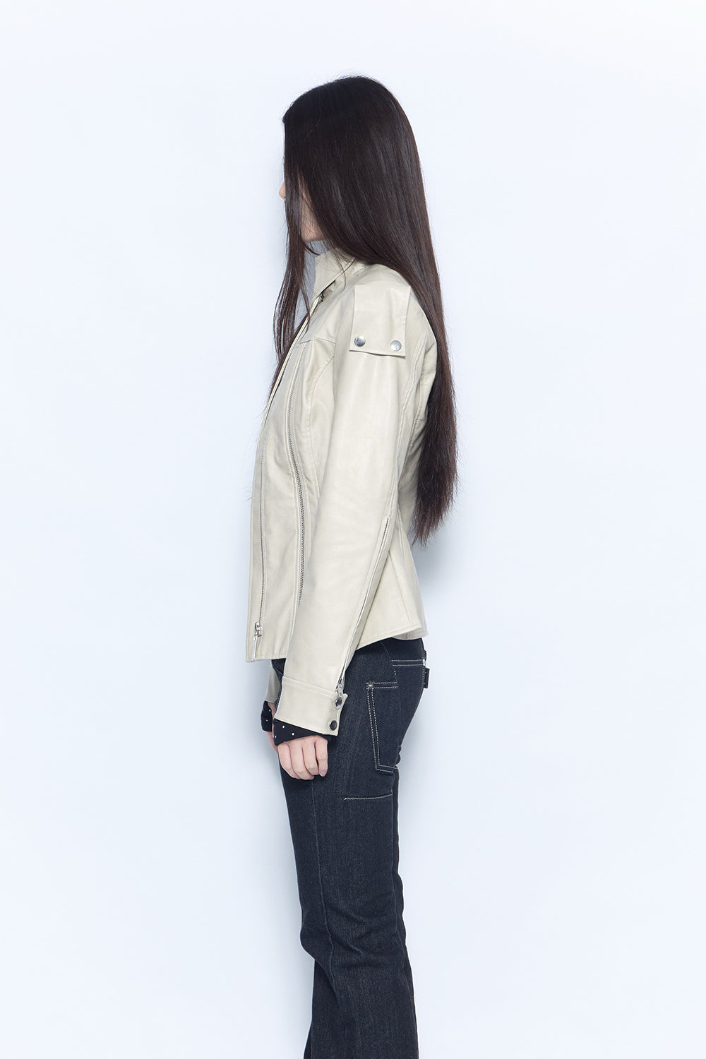 zip panel leather jacket