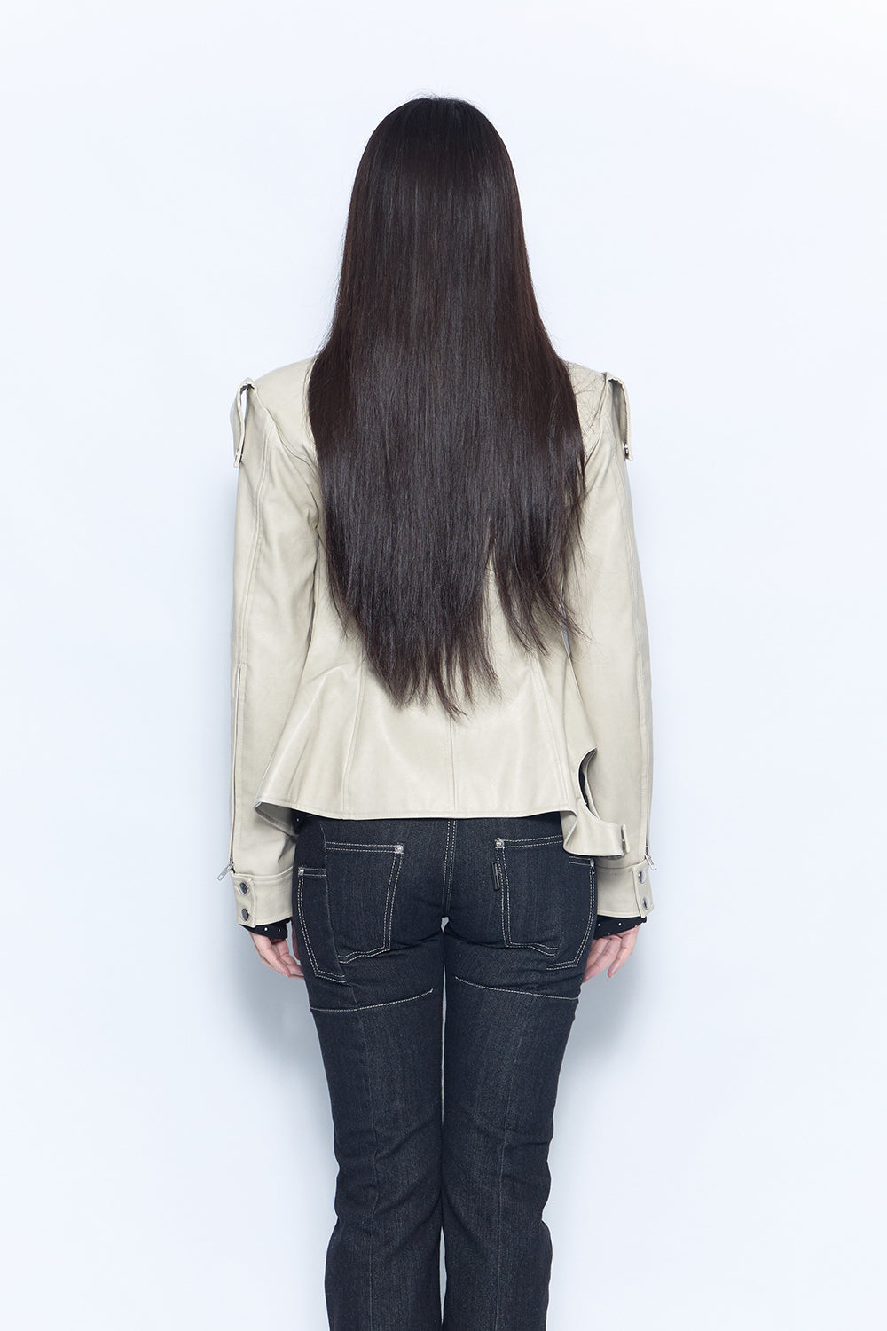 zip panel leather jacket
