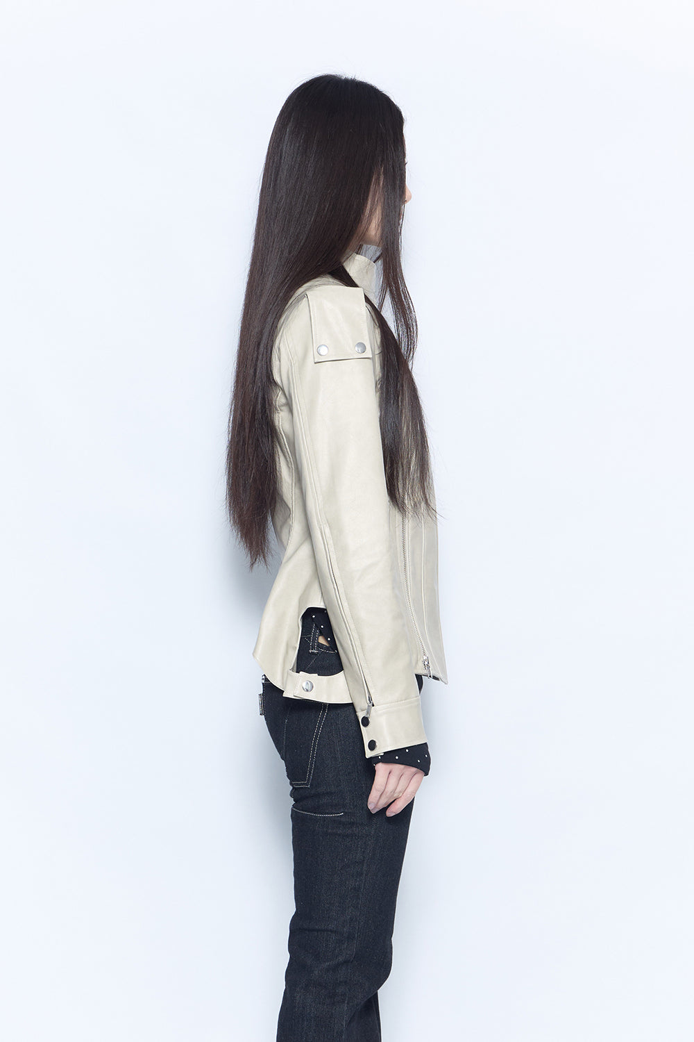 zip panel leather jacket