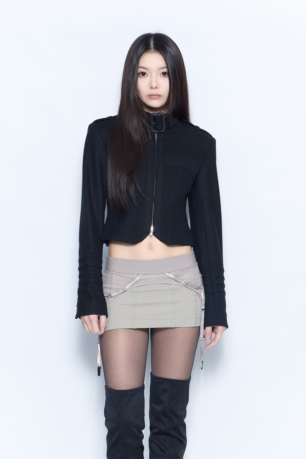 belted cross zip jacket
