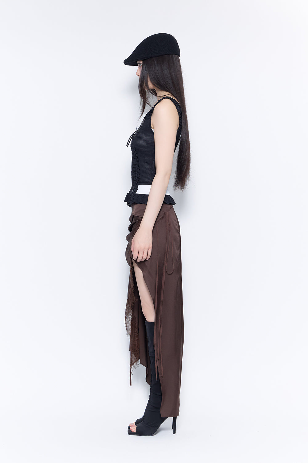 gathered satin skirt