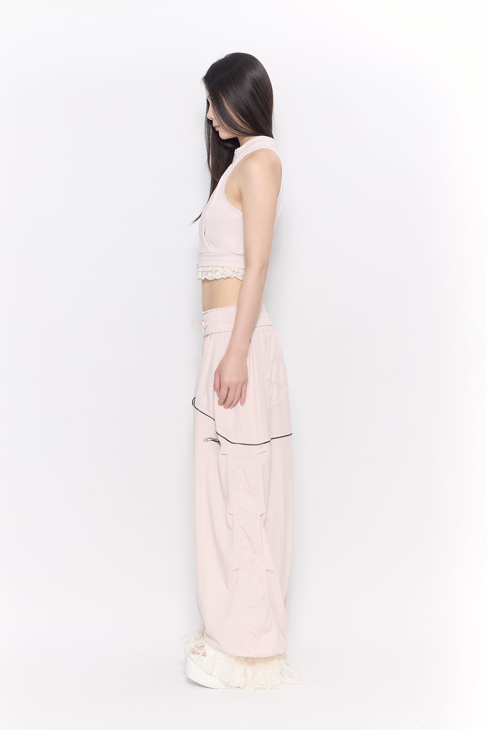 THEREDTHREAD / ザレッドスレッド】nylon jersey pants lace