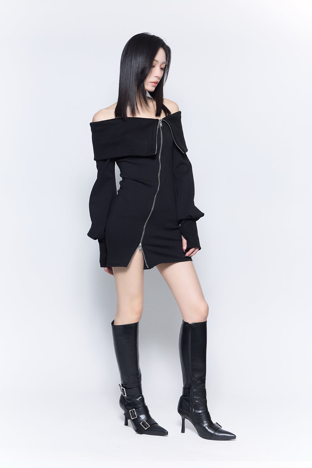 slash zipup mini dress