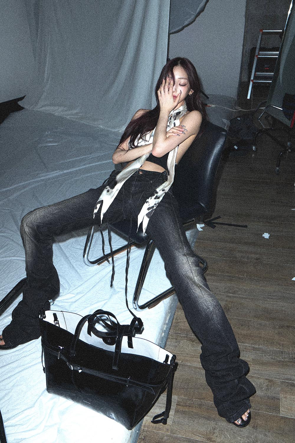 S tethered long denim
