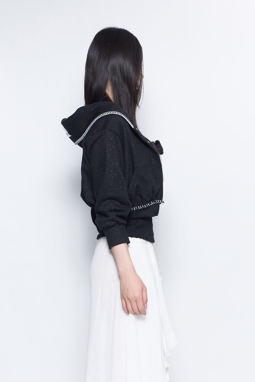 S mid-sleeve hoodie cropped