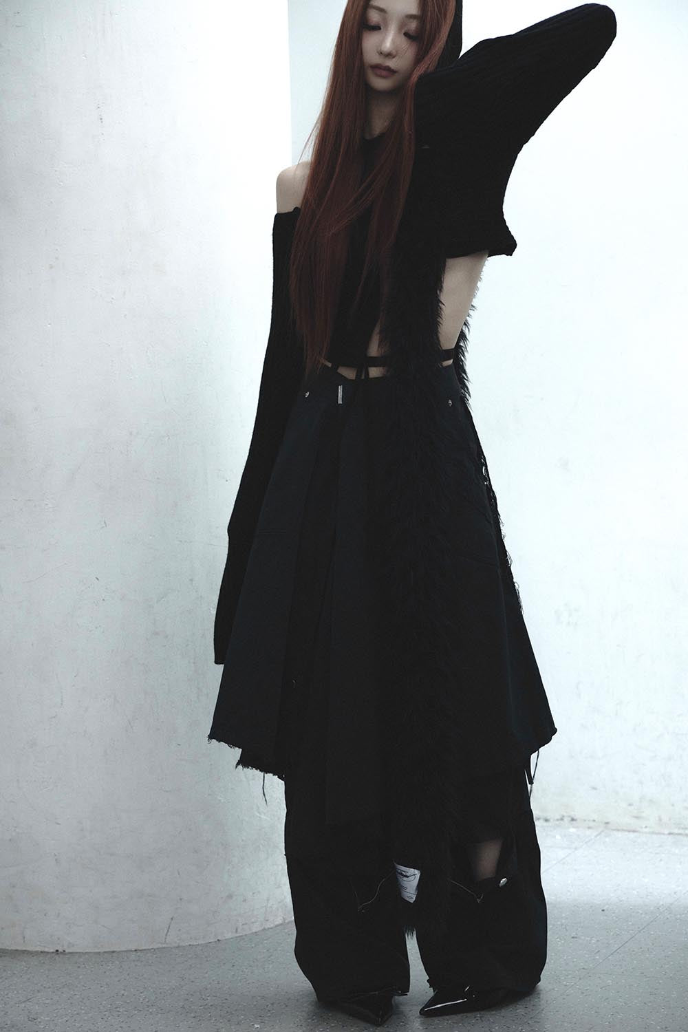 S asymmetric knit hoodie