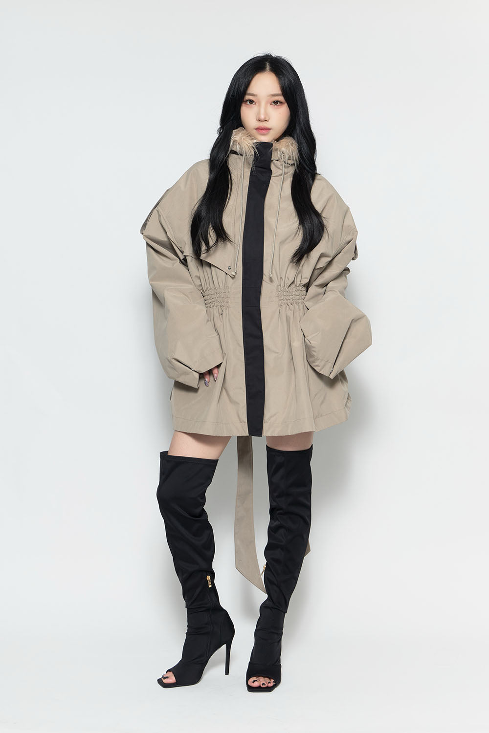 S fur embroidery trench short