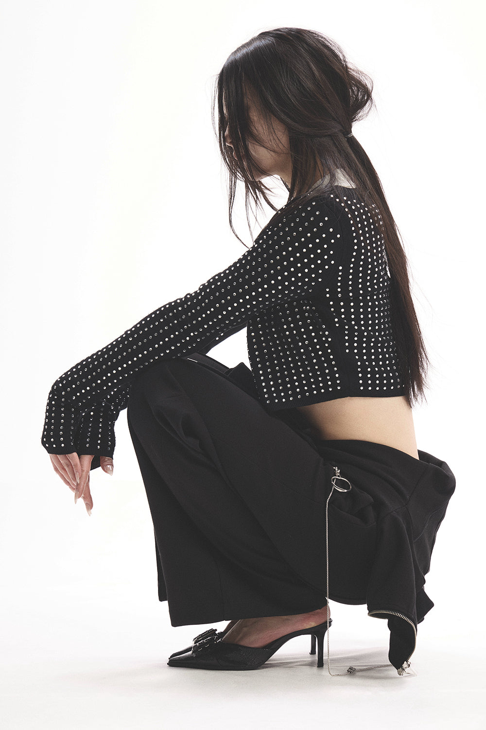S rhinestone cardigan cropped ザレッドスレッド THEREDTHREAD / ザレッドスレッド】S rhinestone cardigan cropped