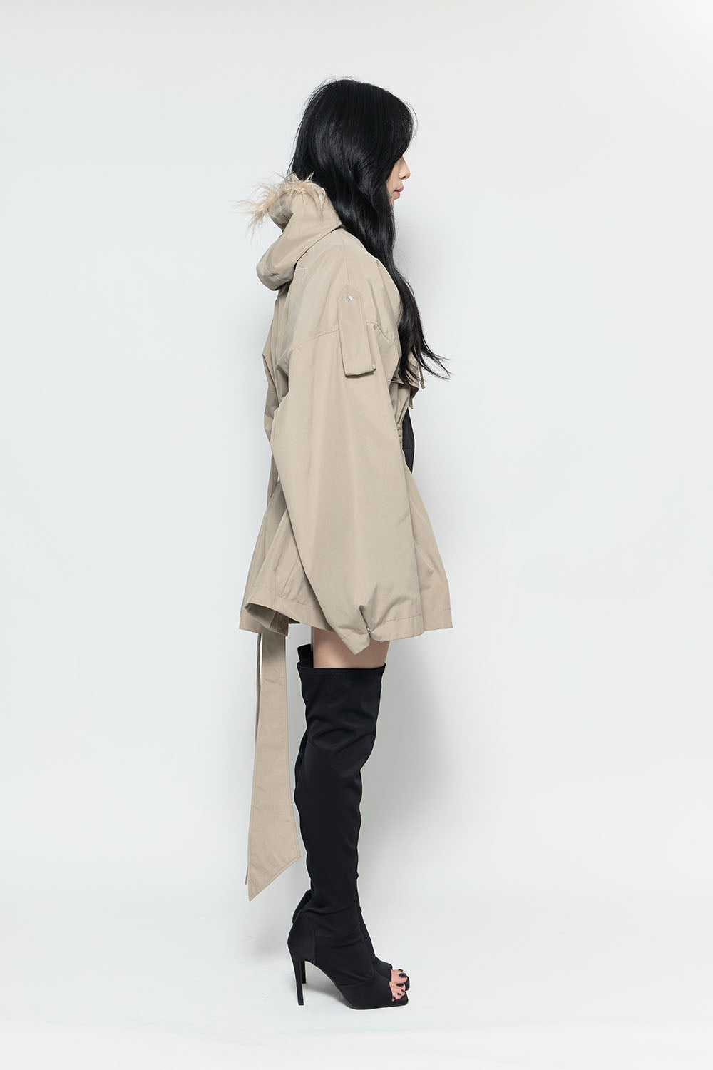 S fur embroidery trench short