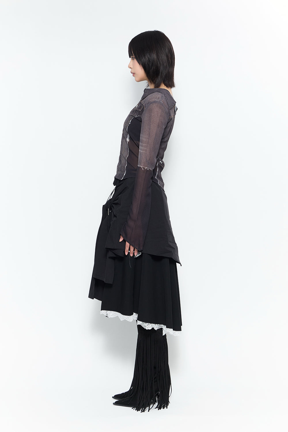 THEREDTHREAD / ザレッドスレッド】tailored lace drape skirt
