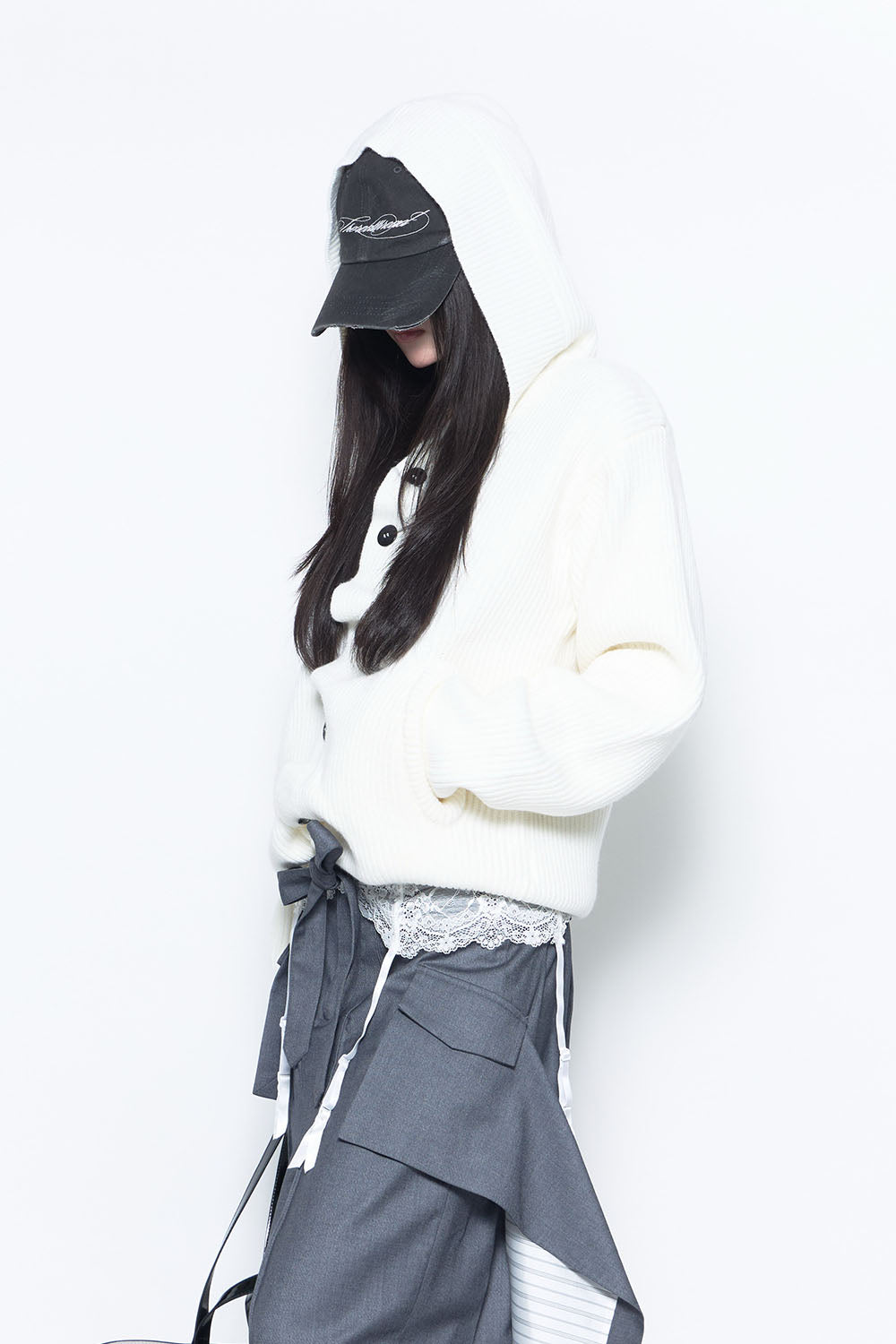 S button knit hoodie