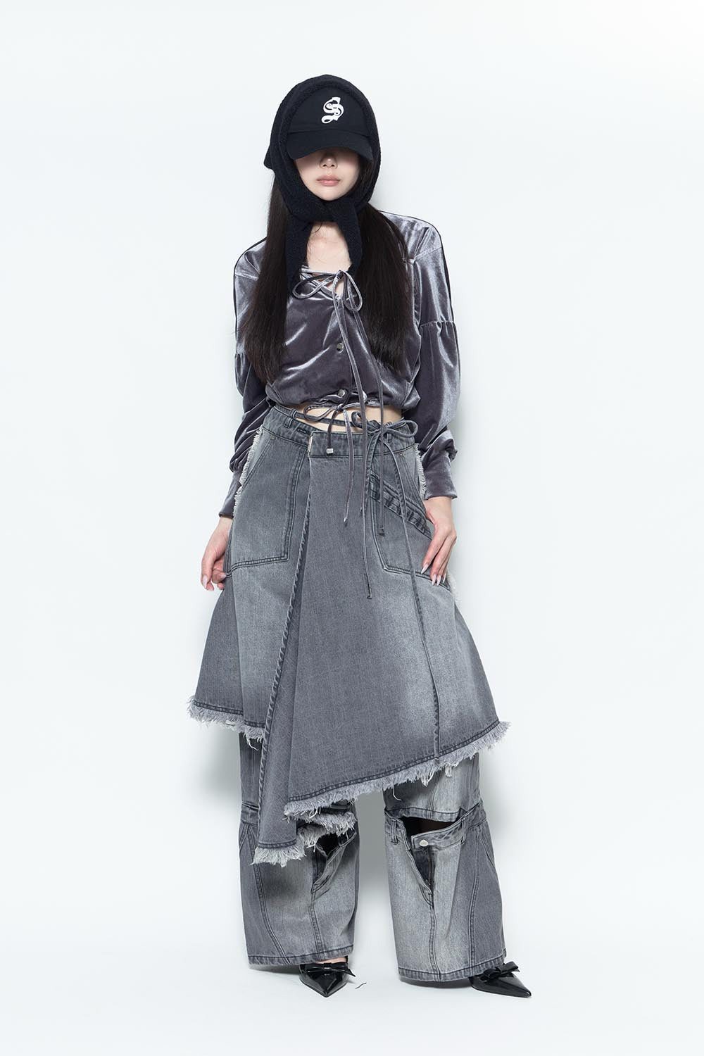 S double knee fray skirt