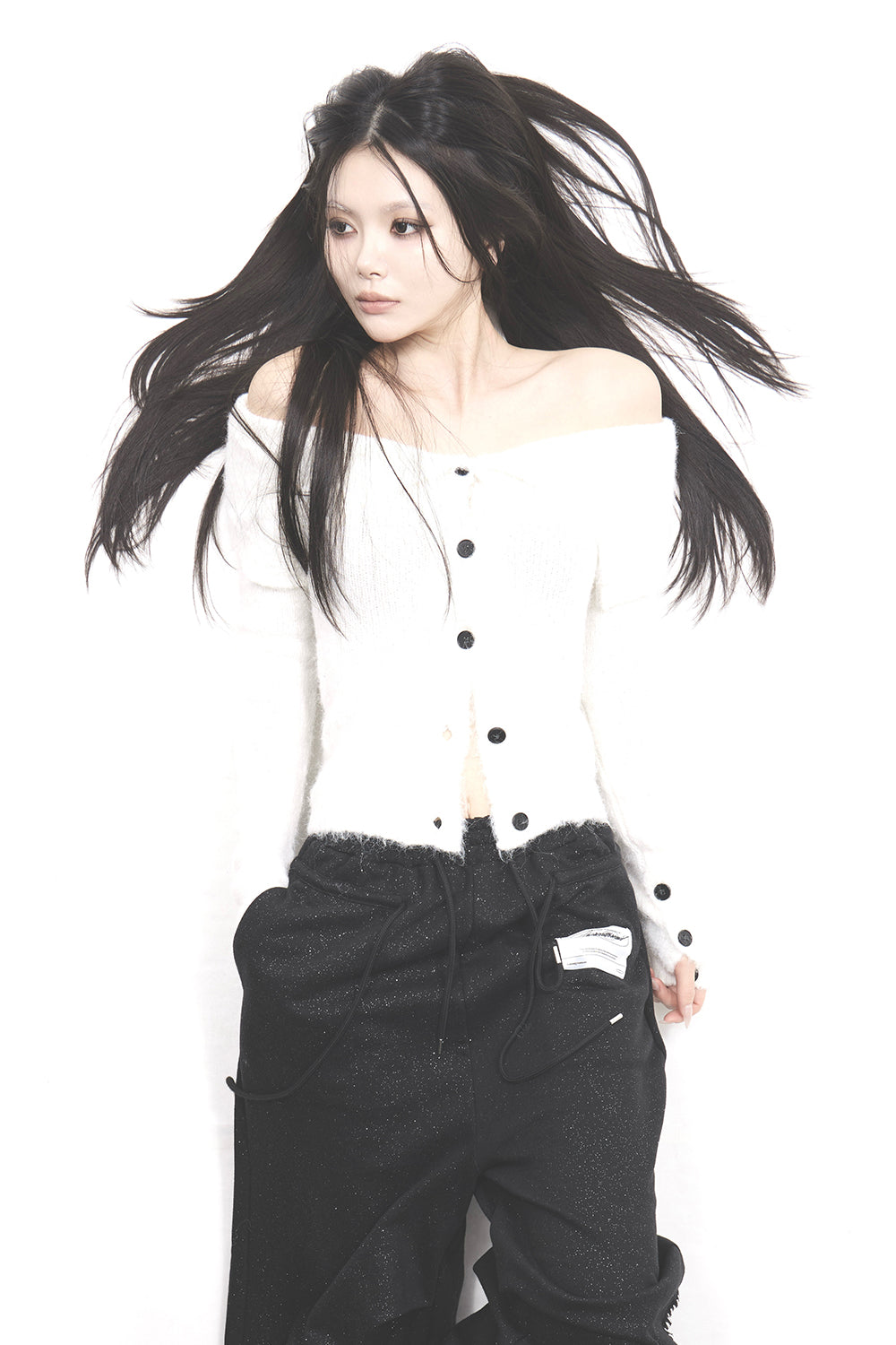 S fold collar offshoulder knit