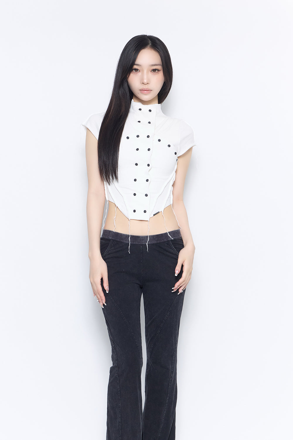 double button curve tops