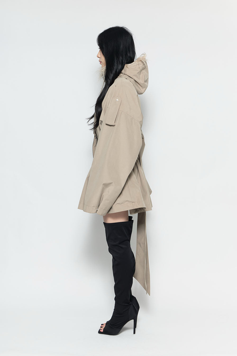 S fur embroidery trench short